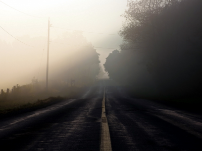 туман, Дорога, пейзаж, утро