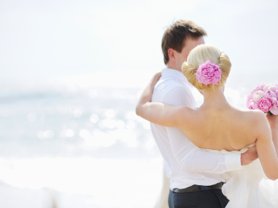парень, девушка, Пара, свадьба, цветы, море