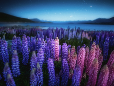 цветы, новая зеландия, вечер, Природа, озеро, ночь