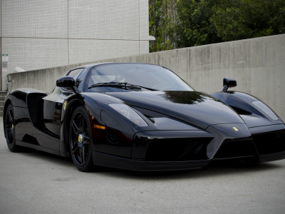 энцо, вид спереди, black, Ferrari, enzo, чёрный, феррари, здание
