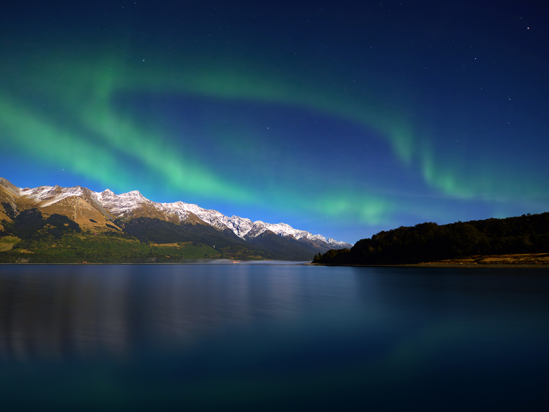 вечер, сияние, озеро, новая зеландия, Lake wakatipu