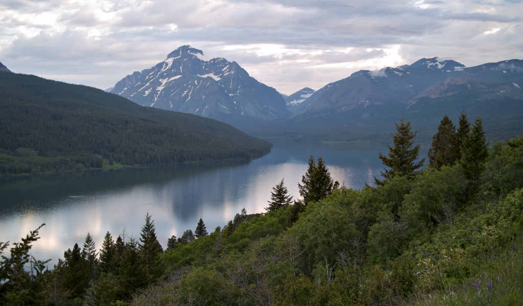 горы, glacier national park, озеро, Two medicine lake