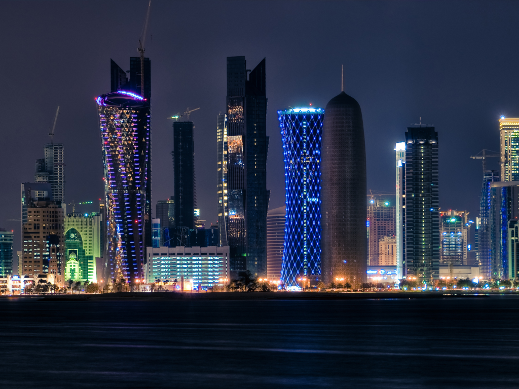 огни, Doha, ночь, qatar