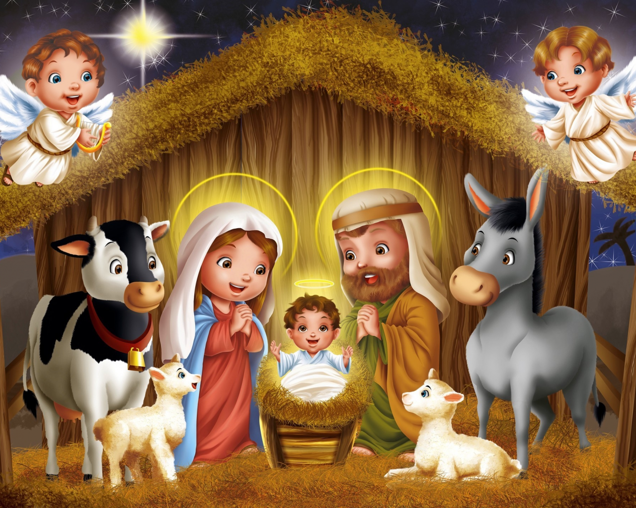 ребенок, рождество христово, Арт, колыбель, ангелы