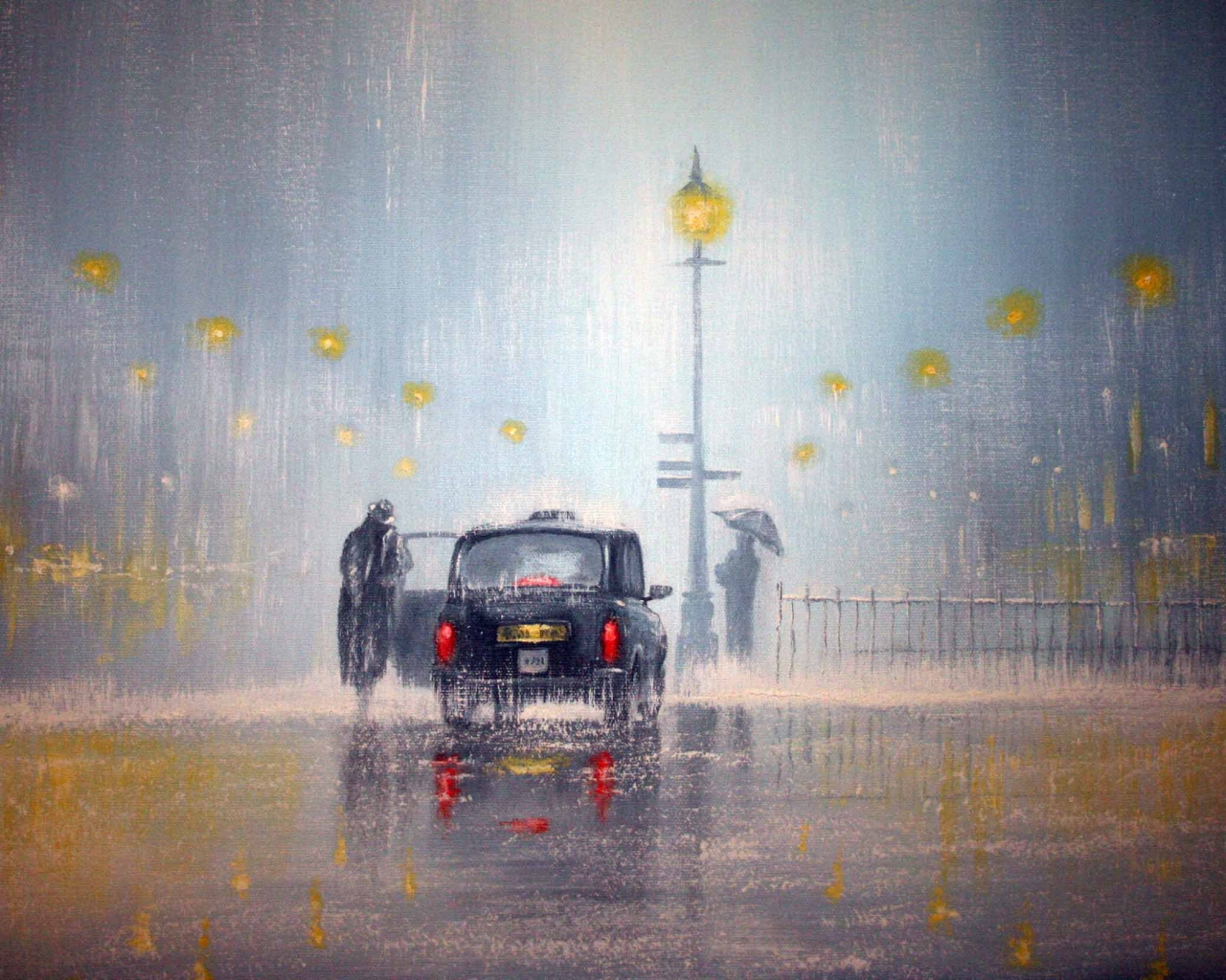 фары, фонари, человек, зонт, Jeff rowland, свет, дождь, машина