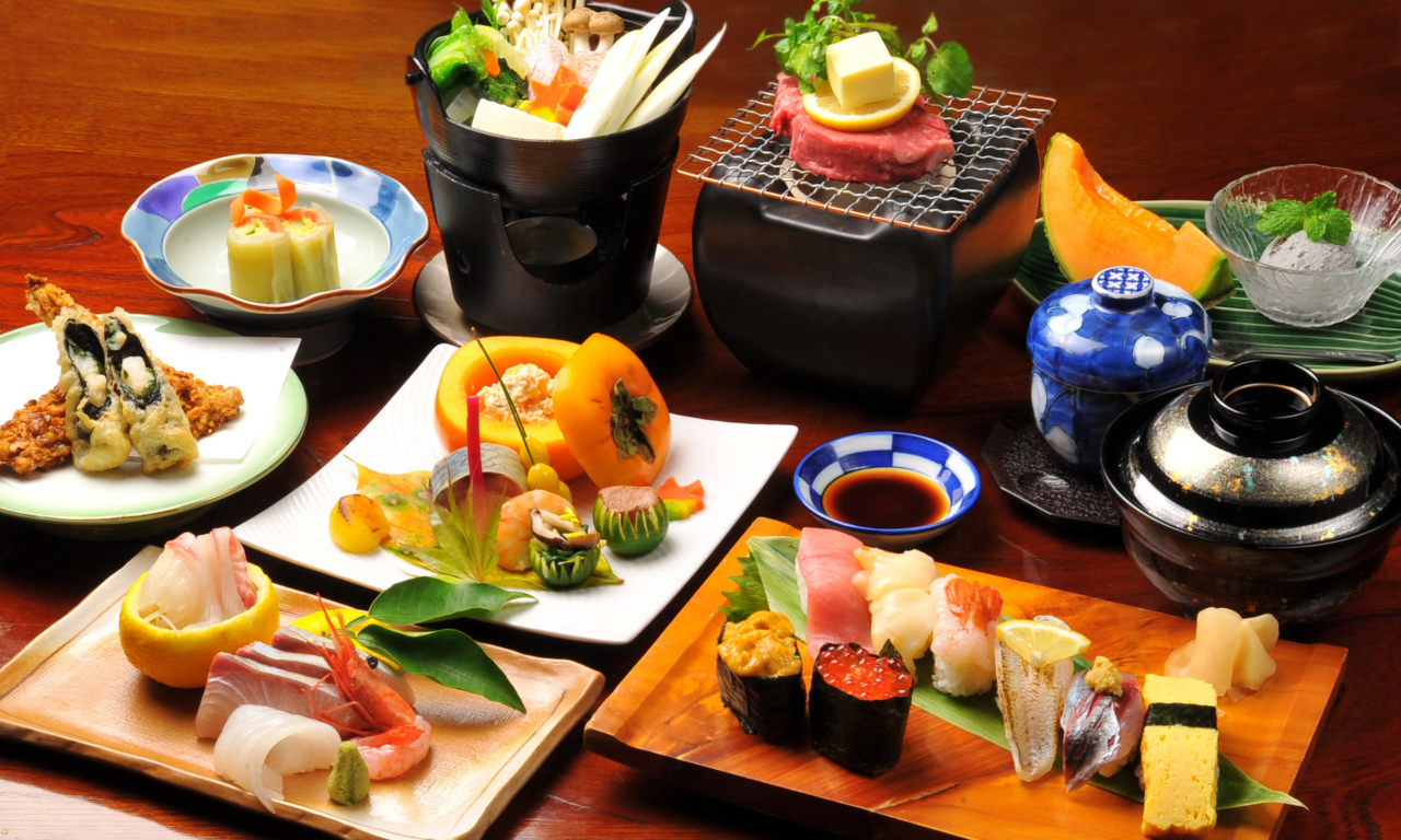 роллы, овощи, японская еда, морепродукты, блюда, Стол