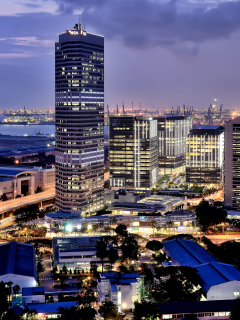 порт, после заката, сингапур, Город, огни