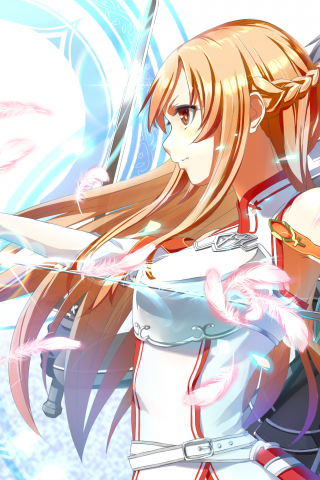 feather, kirito, art, Sword art online, braids, asuna yuuki, kirigaya kazuto, gloves, black hair