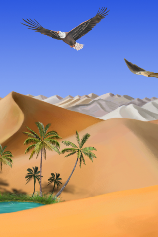 орлов, Пустыня, оазис, пальмы, озеро, песок, полёт
