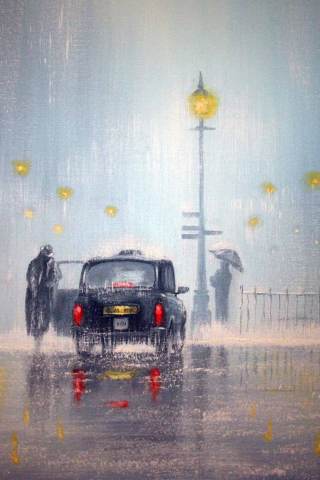 фары, фонари, человек, зонт, Jeff rowland, свет, дождь, машина