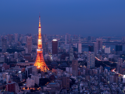 огни, ночь, Токио, панорама