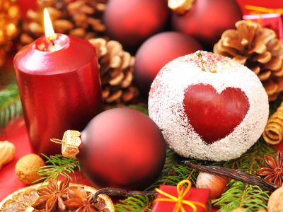 яблоко, сердце, свеча, Праздник, рождество, новый год
