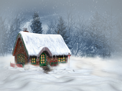 снег, деревья, зима, пейзаж, дом, Природа, горы