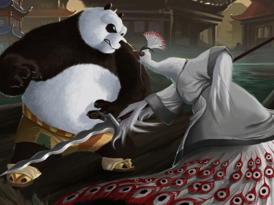 панда, lord shen, павлин, kung fu panda, птица, азия, po, karuma9, Арт