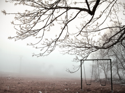 качели, Зима, туман