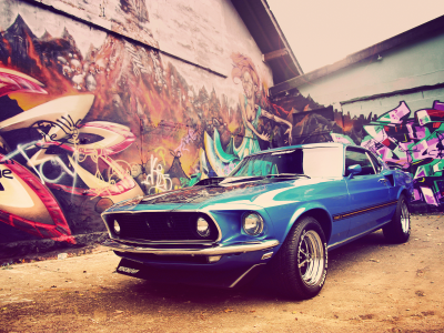 1969, mustang, classic, v8, графити, дома, Ford, muscle car
