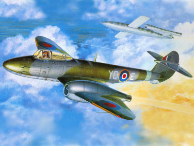 Арт, первый, самолет, gloster meteor, f-1, британский