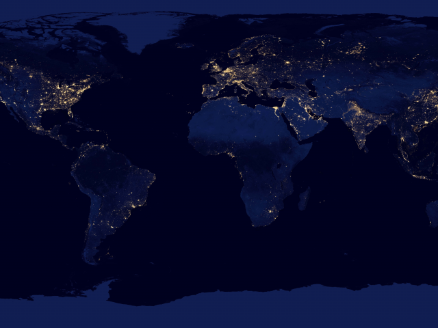 планета, земля, ночь, nasa, континеты, Космос, карта, огни