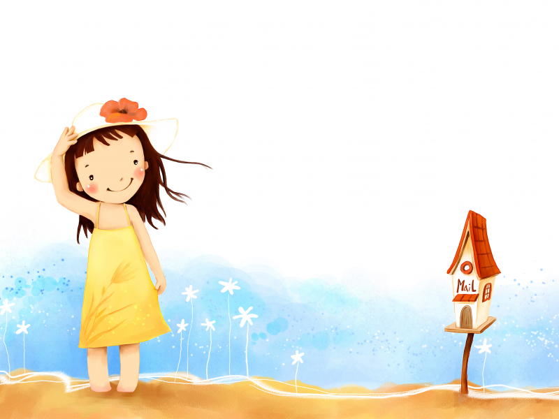 ветер, платье, Детские обои, улыбка, девочка, шляпка