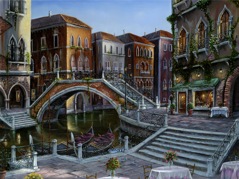 мост, венеция, Robert finale, италия, живопись, venician sunrise