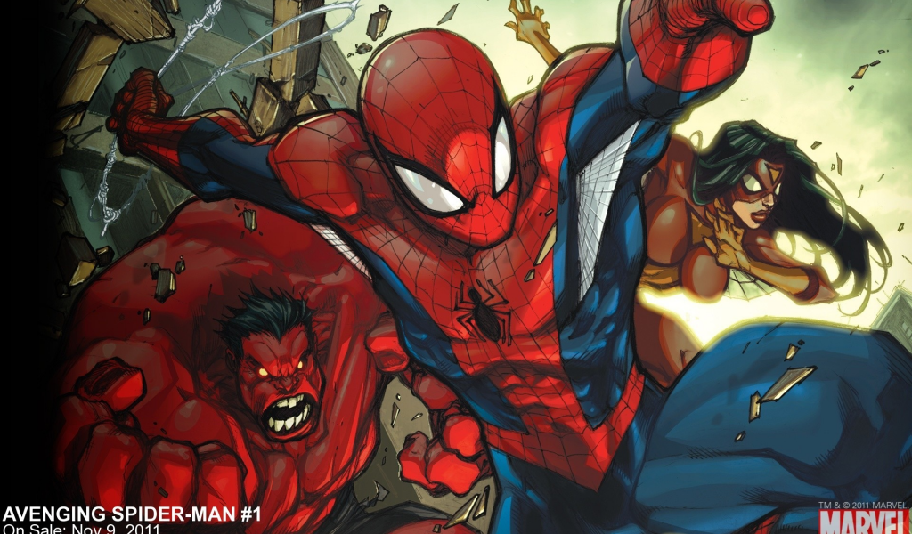 red hulk, человек-паук, marvel, comics, spider-woman, Avenging spider-man