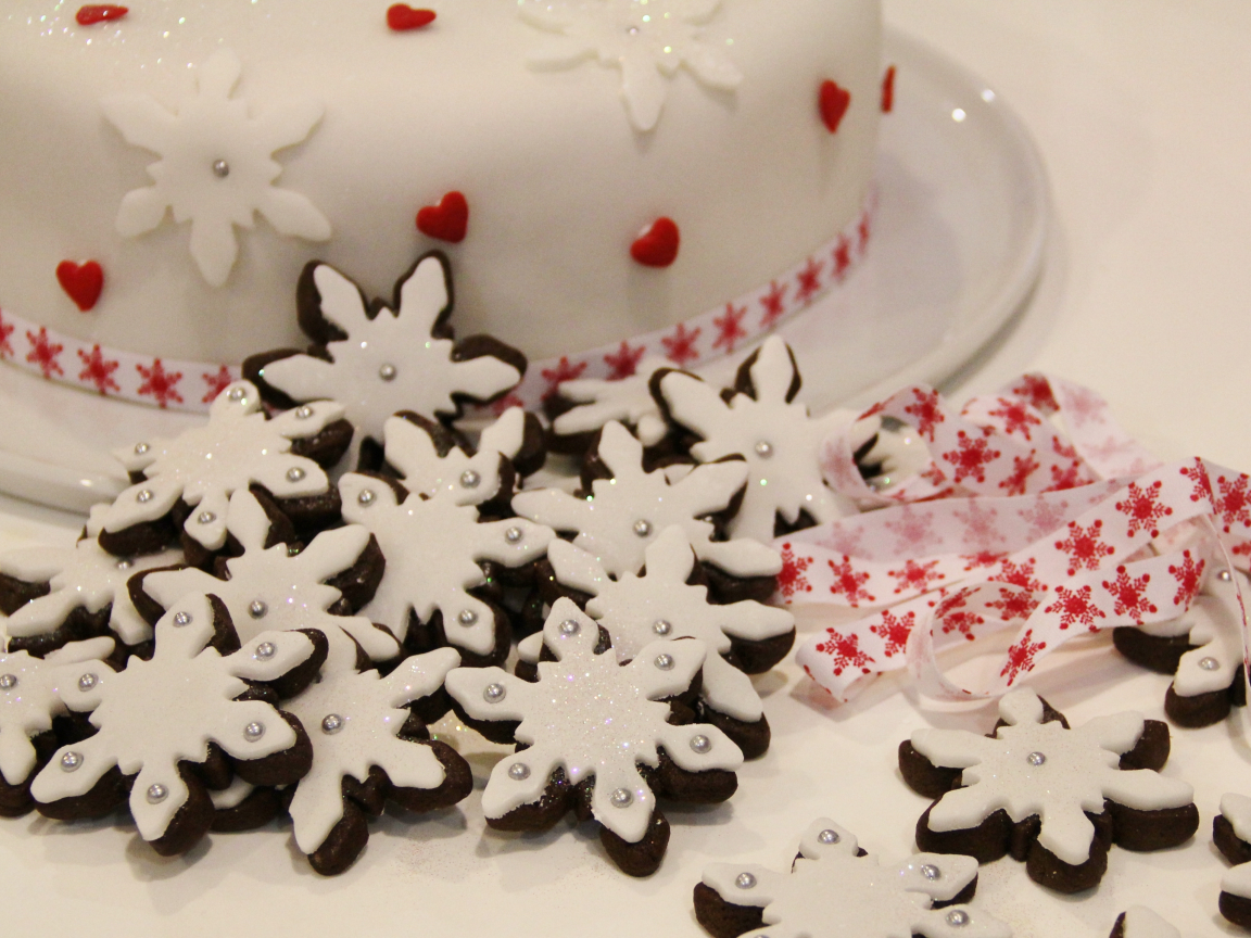 белый, печенье, снежинки, еда, рождество, Угощение