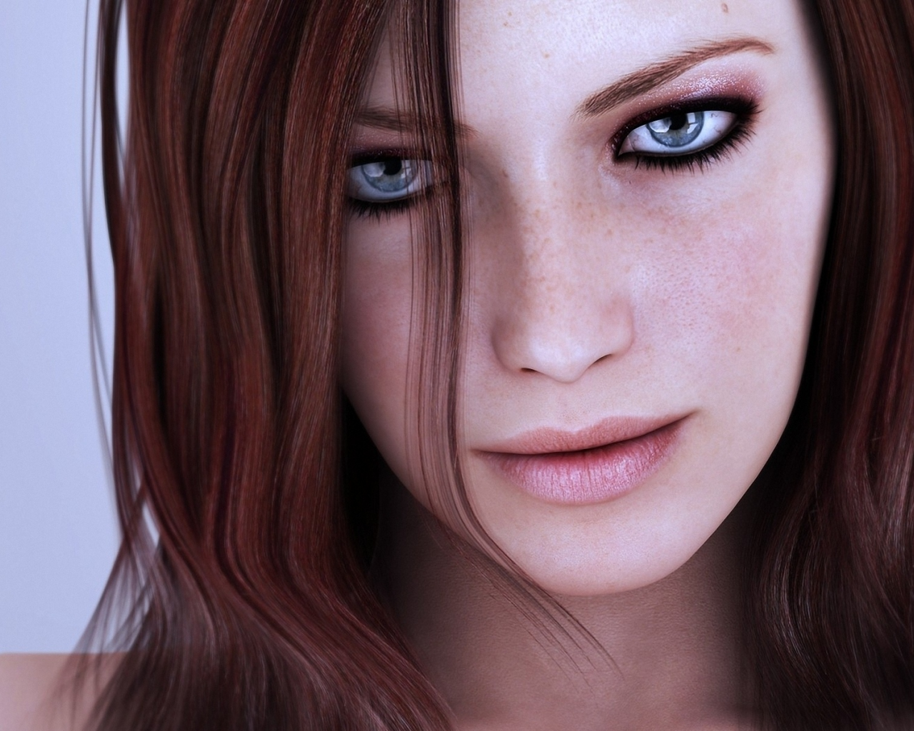 beautiful woman, black eyes lined, pink lips, girl, face, blue eyes, Redhead, sexy