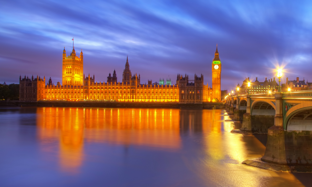 city, night, bridge, river, lights, london, buildings, Great britain, big ben, lanterns, england