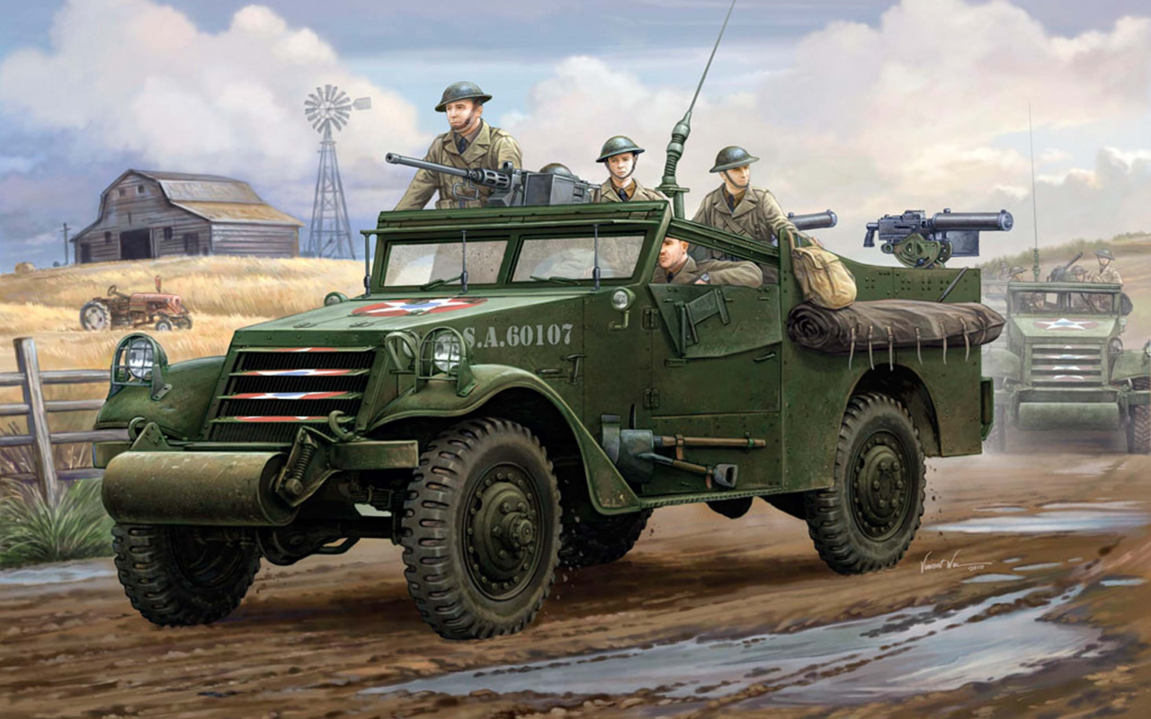 в, scout car, u.s. m3a1, Арт, сша, ww2, использовался, периода