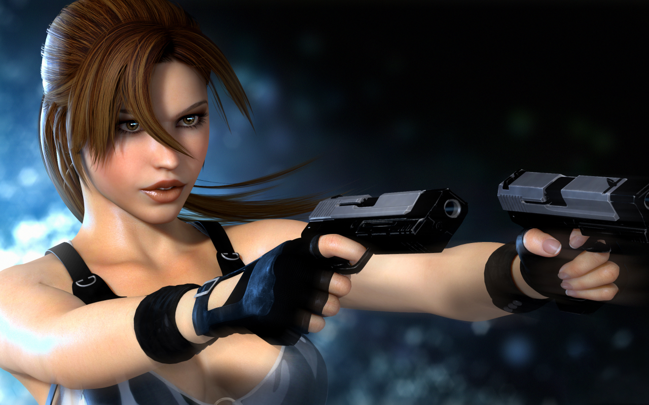 lara croft, девушка, оружие, блики, взгляд, Tomb raider