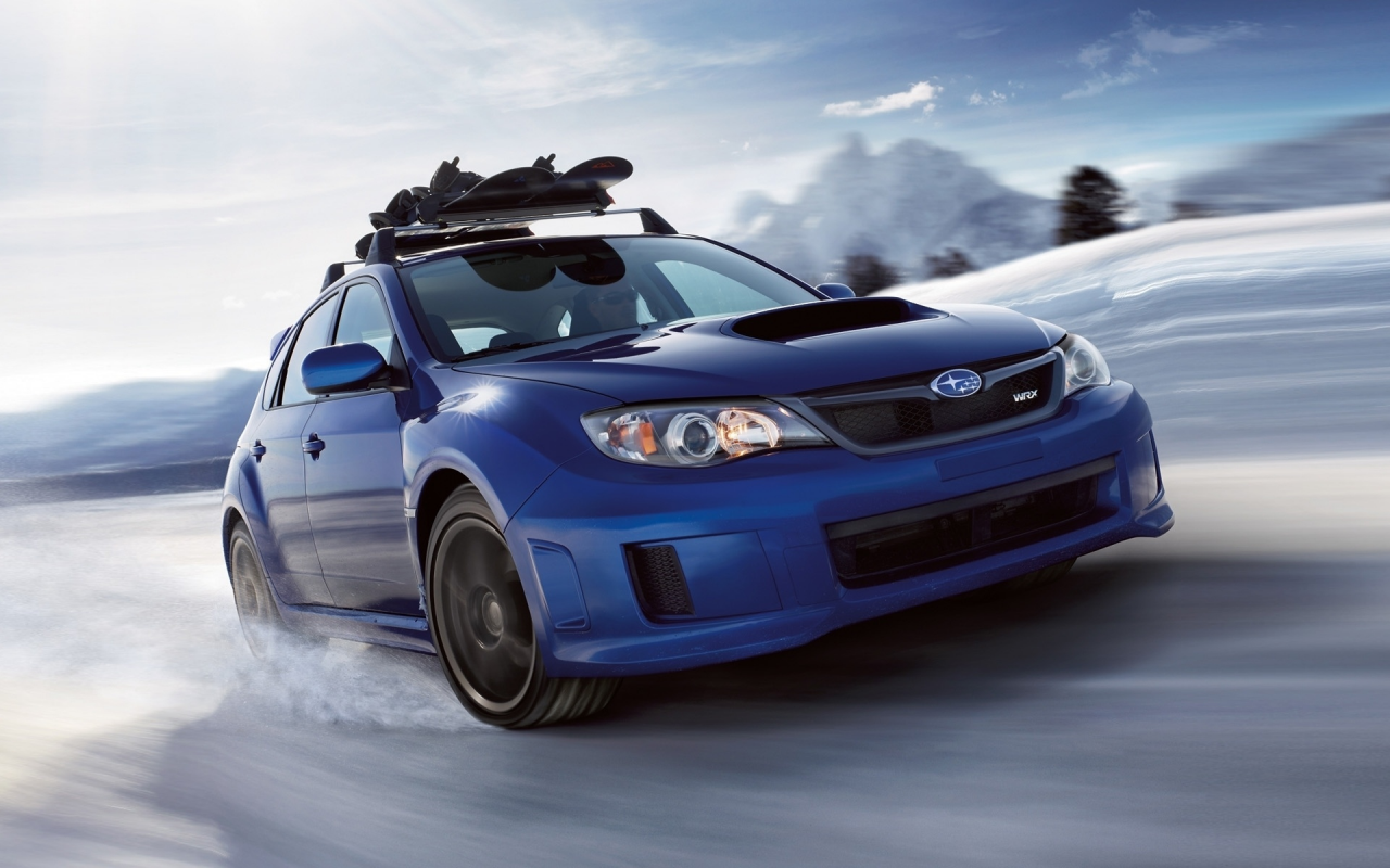 sti, Subaru, импреза, impreza, передок, синий, снег, wrx, субару