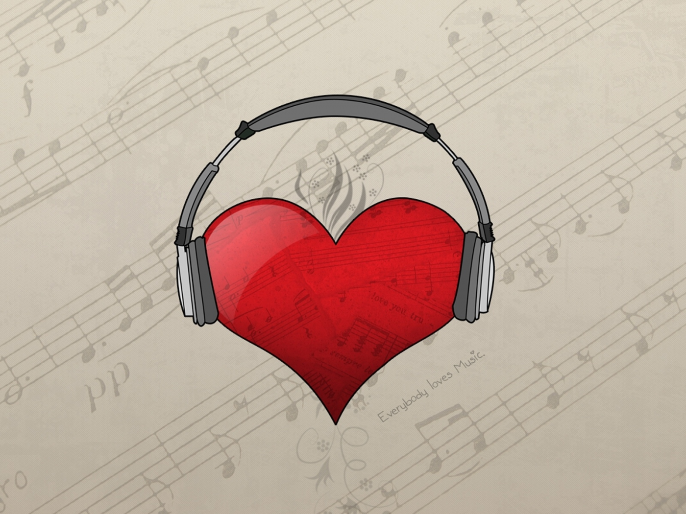 loves music, наушники, Сердце, ноты