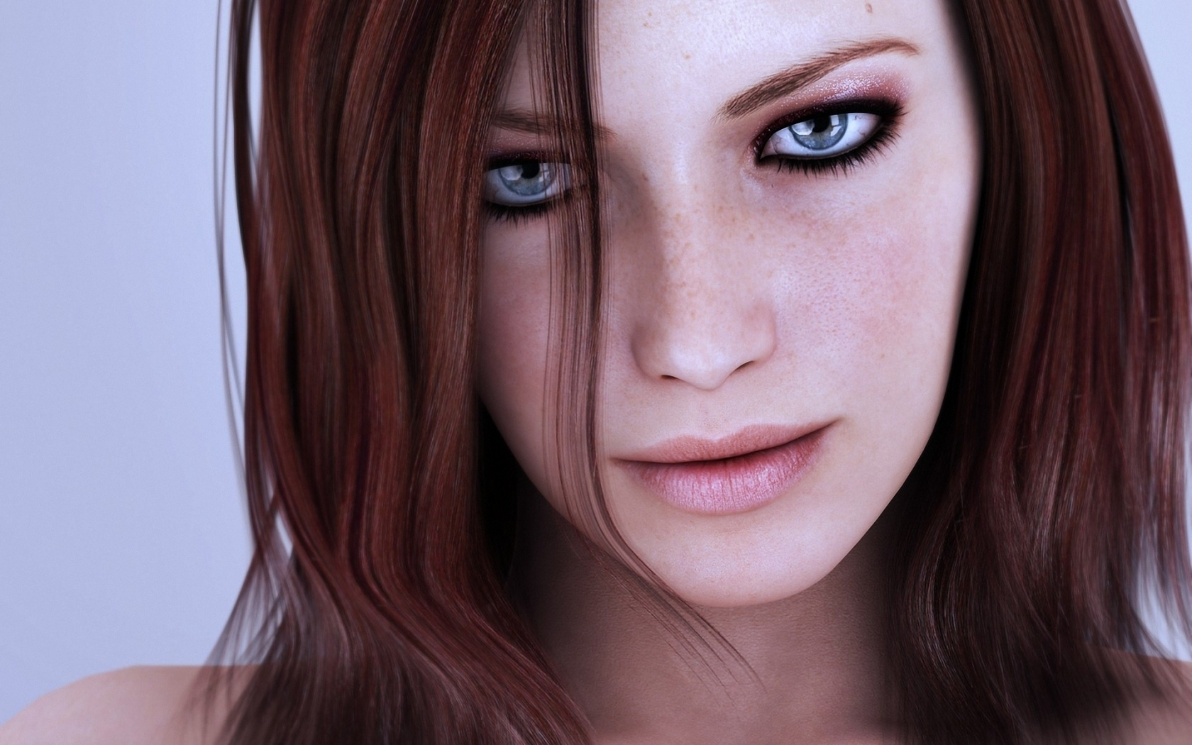 beautiful woman, black eyes lined, pink lips, girl, face, blue eyes, Redhead, sexy