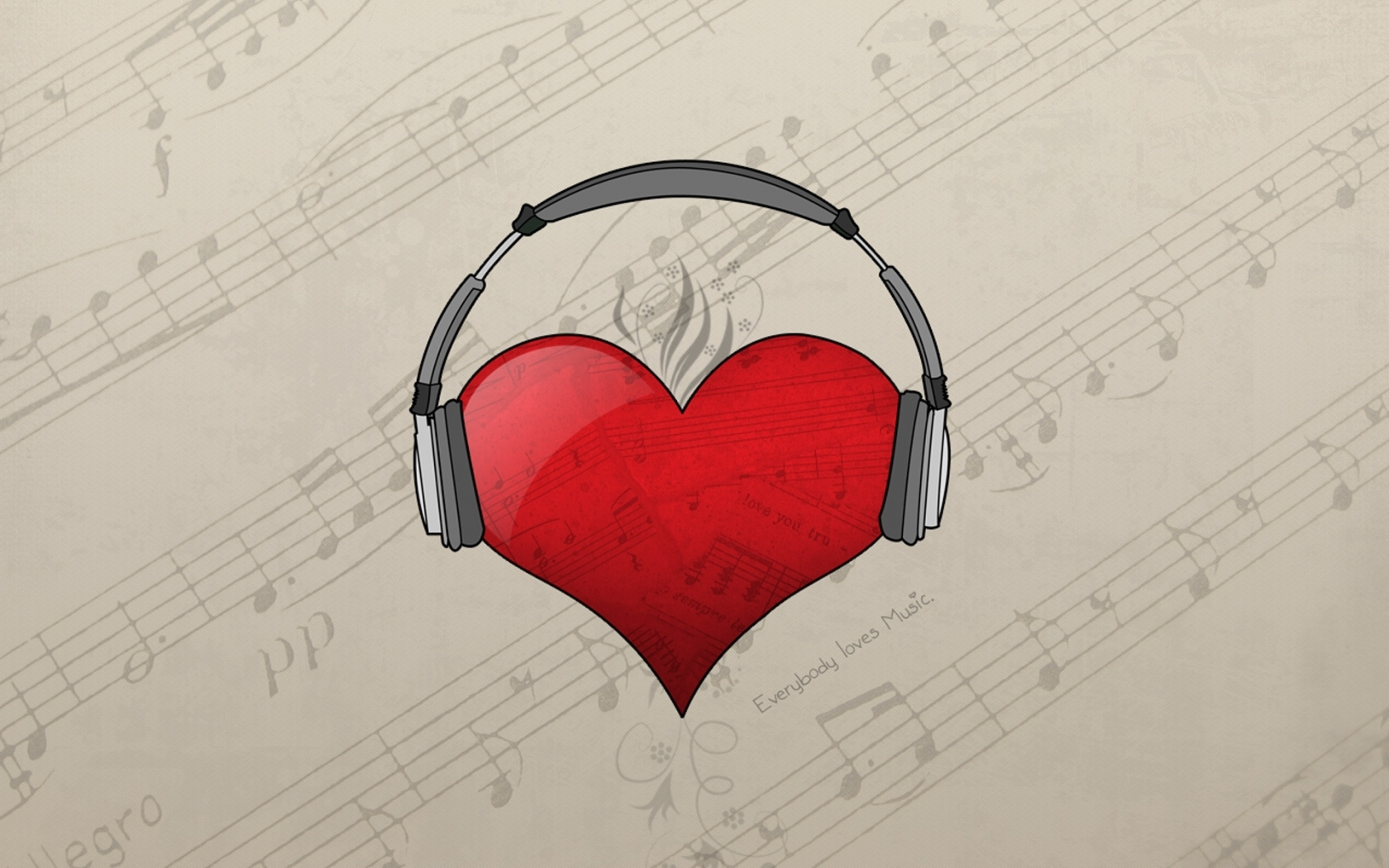 loves music, наушники, Сердце, ноты