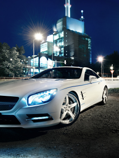 night, graf weckerle, 2012 car, white, glow, tuning, Mercedes-benz, sl 500, xenon, lights