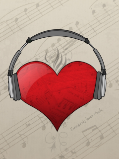 loves music, наушники, Сердце, ноты