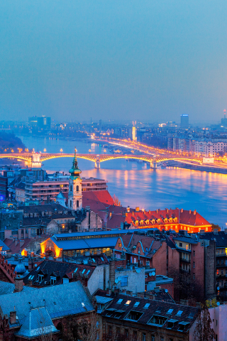 budapest, город, будапешт, панорама, здания, вечер, Венгрия