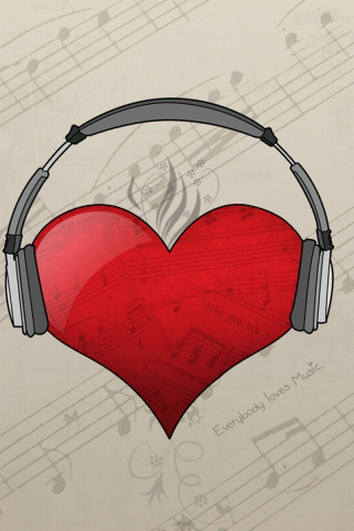 loves music, наушники, Сердце, ноты