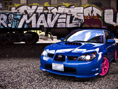 графити, розовые, синяя, диски, impreza, Subaru, вагон
