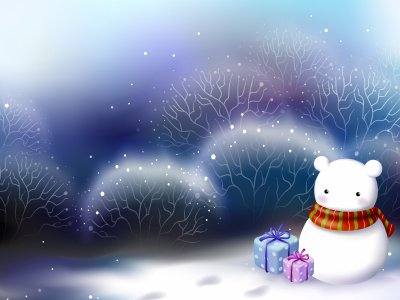 снеговик, белый, новый год, снег, подарки, Арт