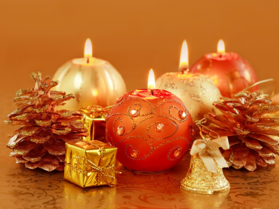 праздник, золотые, свечки, шишки, Свечи, декорации