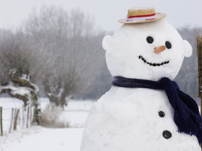зима, шляпка, Снеговик, улыбка, 1920x1080, шарф, метла