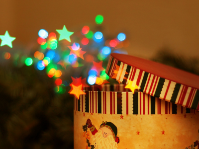макро, огни, праздник, подарок, новый год, Коробка