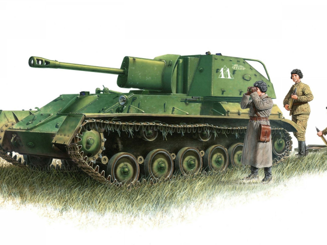 советская, су-76, легкая, рисунок, Арт, самоходно