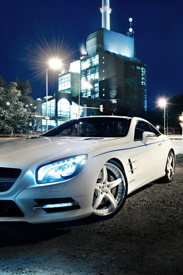 night, graf weckerle, 2012 car, white, glow, tuning, Mercedes-benz, sl 500, xenon, lights