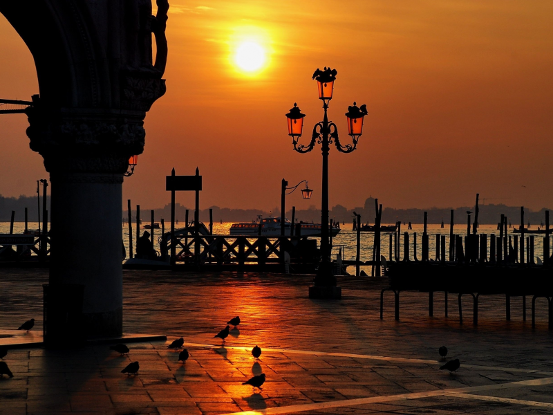 Италия, площадь сан-марко, закат, венеция, дворец дожей