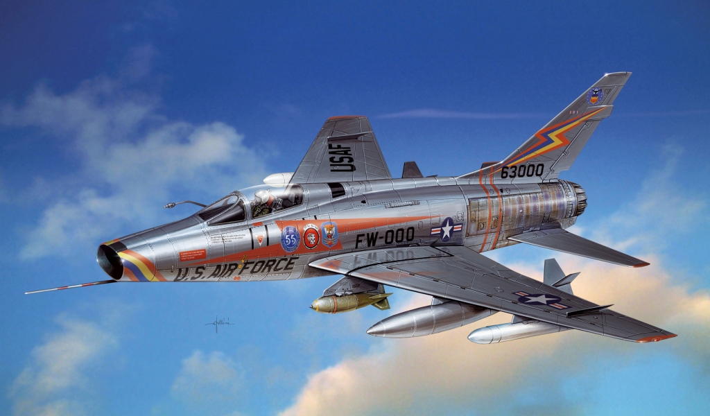 super sabre, Арт, north american f-100, американский, самолет