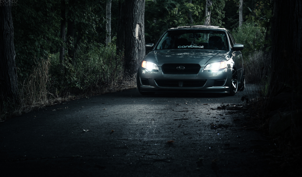 Subaru, дорога, субару, фары, legacy, лес, свет