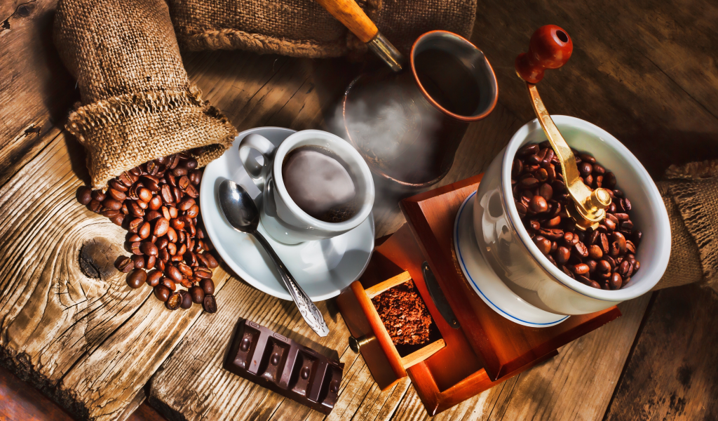 кофейные зёрна, Кофемолка, шоколад, турка, кофе