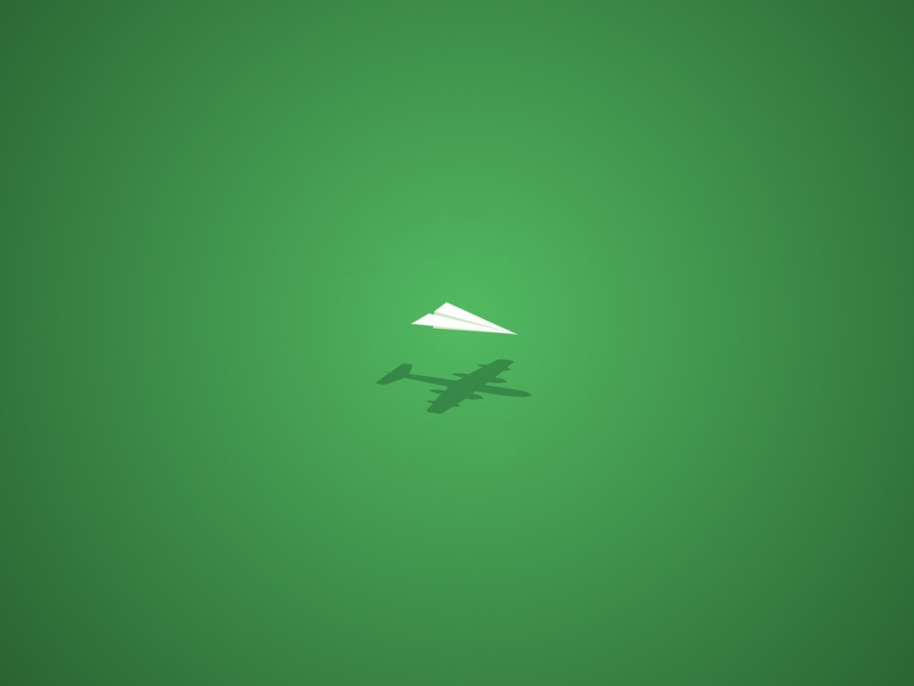 тень, бумажный самолет, зеленый, Минимализм